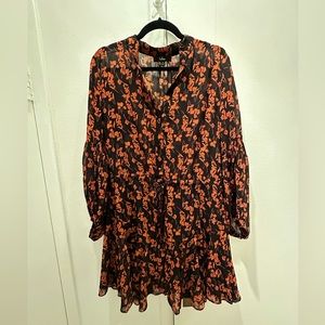 Lulu’s Sashay My Way Black Floral Print Long Sleeve Mini Dress - size small